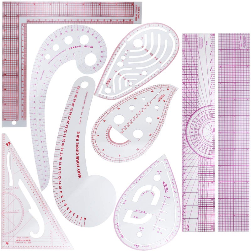 FIEIJ French Metric Ruler, 9 Styles Sew Curve Metric Shaped Ruler Measure Dressmaking Drawing Drafting Measure Template DIY Sewing Ruler Set Perfect for Designers, Pattern Maker and Tailors - Image 1